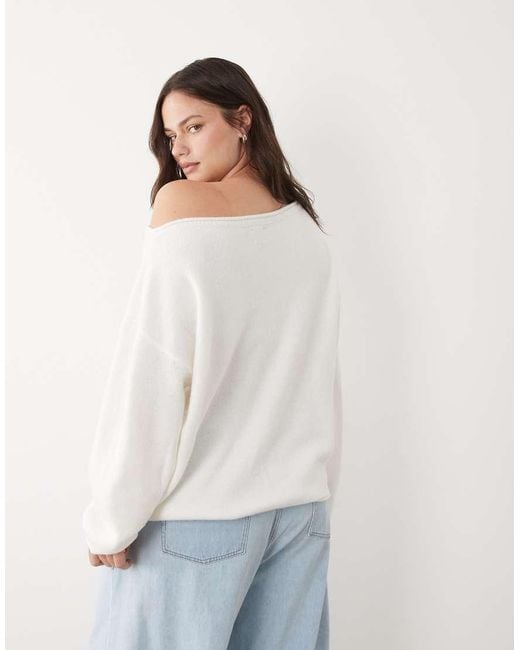 ASOS White Asos Design Curve Slouchy Off The Shoulder Sweater With Wool