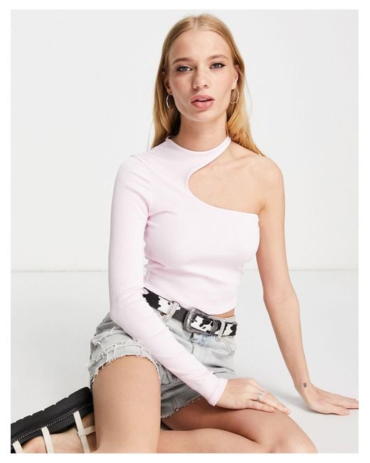 Bershka Ribbed Cut Out Asymmetric Top in Pink | Lyst Canada