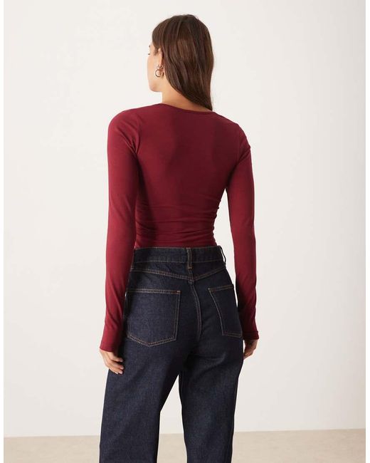 JJXX Red Square Neck Long Sleeve Top