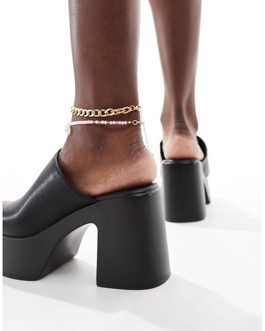 Truffle Collection Black Chunky Heel Mules