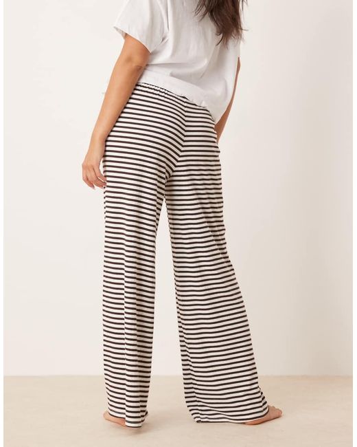 Gina Tricot Gestreepte Broek Van Superzachte Jersey Met Wijde Pijpen En Trekkoord in het Natural