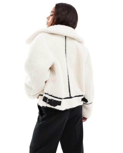 Miss Selfridge Borg Contrast Trucker Jacket in White Lyst UK