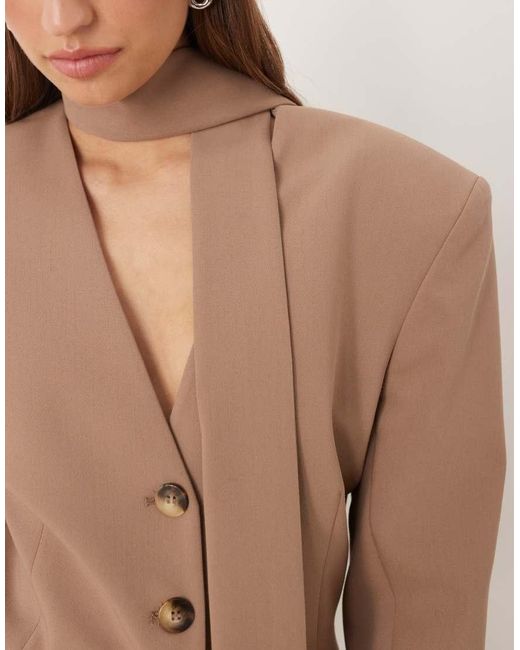 ASOS Natural Cinch Shoulder Pad Blazer With Scarf Co Ord