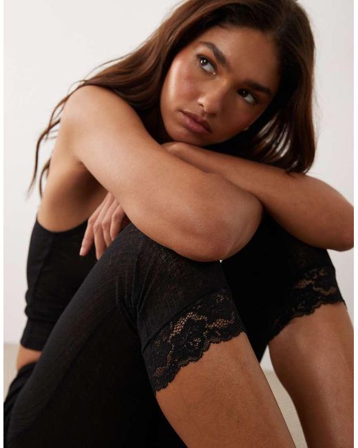 ASOS Natural Semi Sheer Capri Pajama Pants With Lace Trim