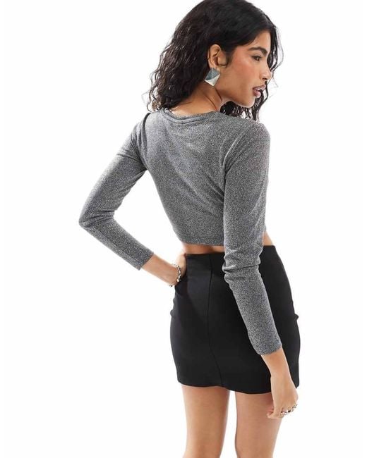 ONLY Gray Glittery Twist Front Top
