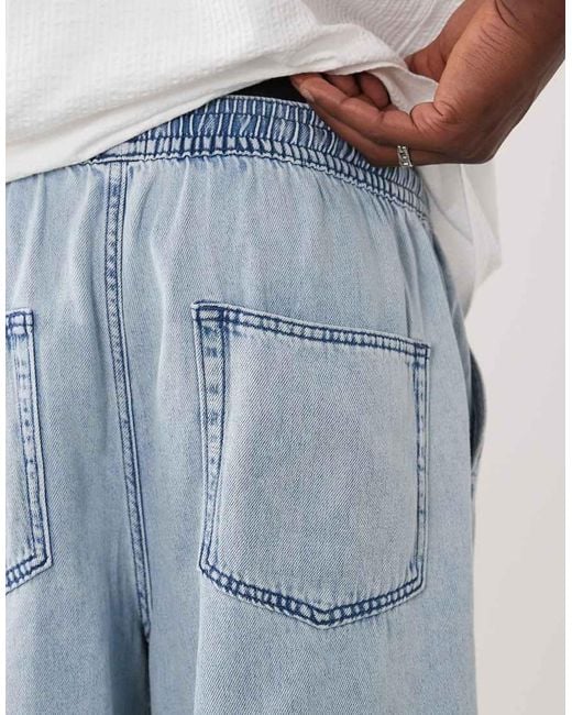 ASOS White Pull On Mid Length Linen Blend Denim Jorts for men