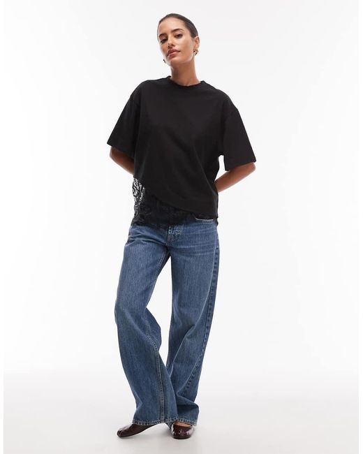ASOS Black Short Sleeve T-Shirt With Lace Hem Detail