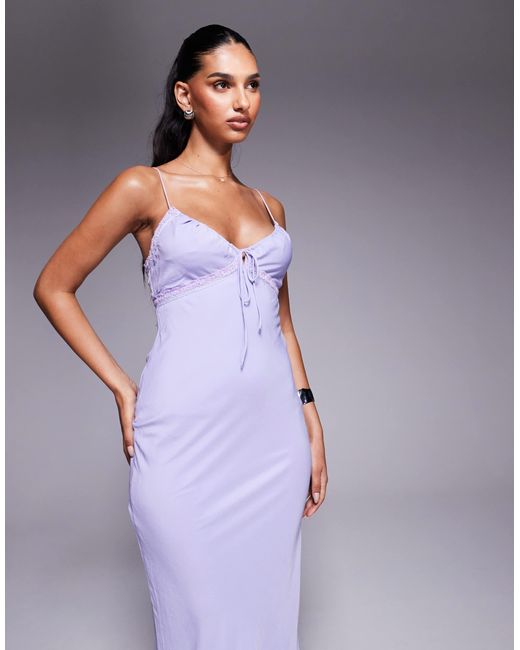 Princess Polly Purple Emily Lace Trim Tie Front Cami Fishtail Maxi Dress