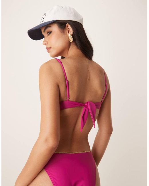 Abercrombie & Fitch Pink Deep V Wire Detail Tie Back Bikini Top Co-ord