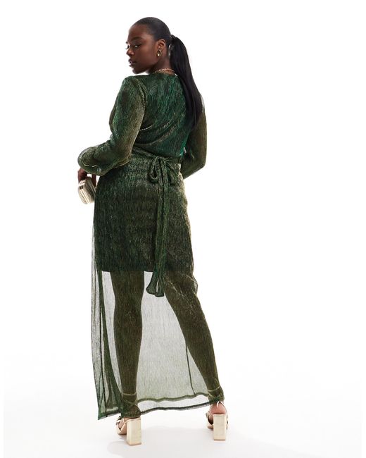 Tfnc Plus Green Pleated Shimmer Maxi Dress