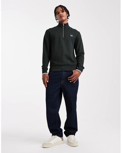 Fred Perry Black Half Zip Sweatshirt for men