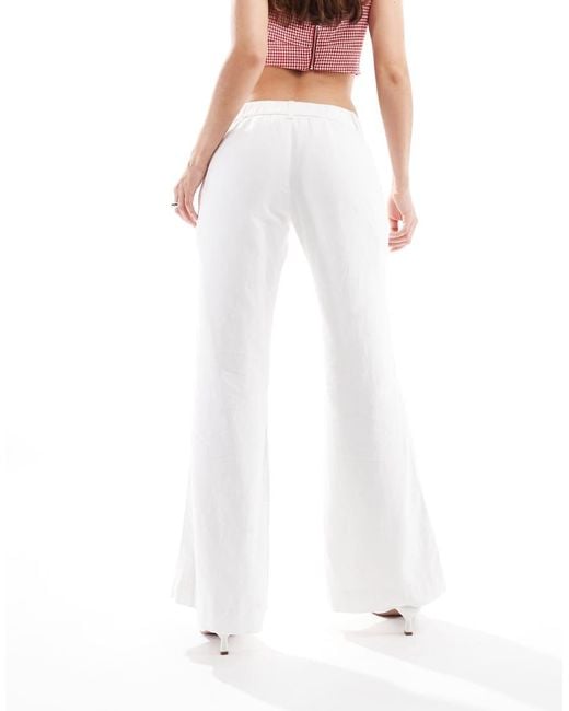 Hollister White Low Rise Linen Tailored Baggy Flare Trousers