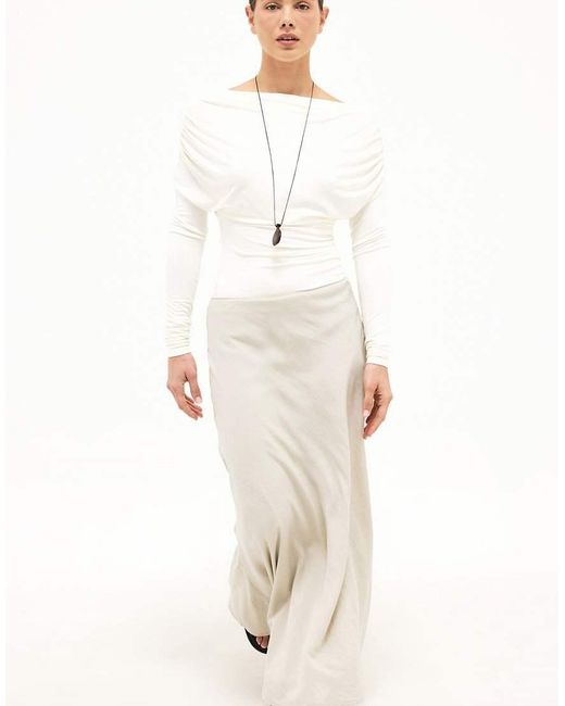 NA-KD Natural Linen Lyocell Blend A Line Maxi Skirt