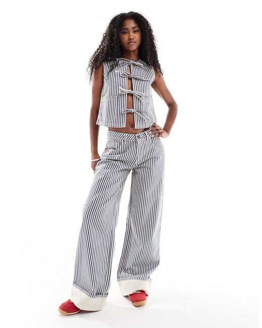 Daisy Street Multicolor Mid Rise Wide Leg Turn Up Jeans