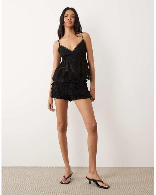 ASOS Black Layered Lace Ruffle Micro Shorts