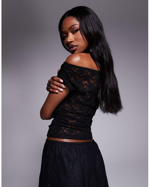 ASOS Black – schulterfreies spitzen-oberteil