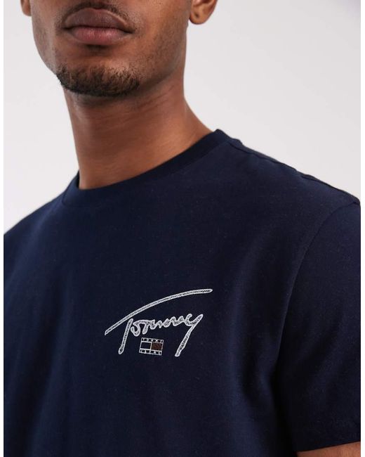Tommy Hilfiger Blue Regular Signature Detail Black Print T-shirt for men