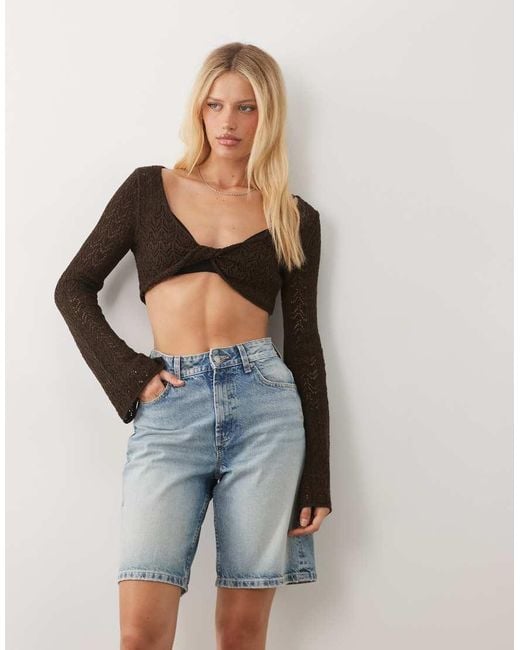 Miss Selfridge Blue Crochet Knitted Twist Top