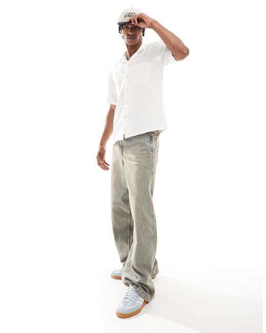 Camicia Squadrata Effetto Lino Bianco Sporco Con Doppia Tasca di New Look in Natural da Uomo
