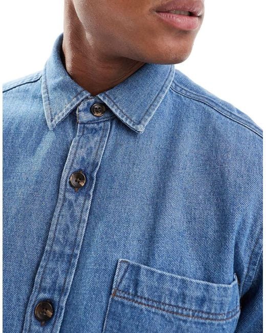 New Look Blue Oversized Heavyweight Denim Shirt for men