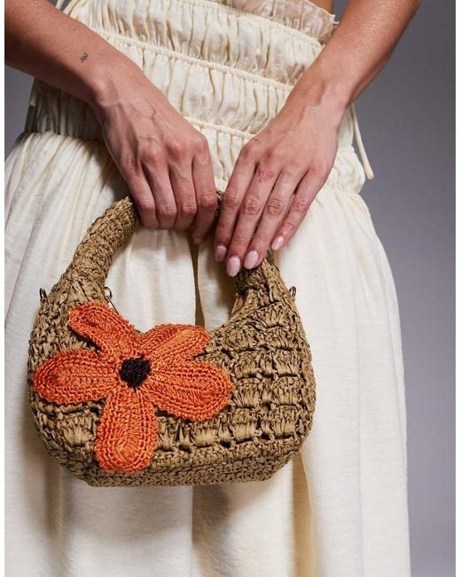 River Island Natural Raffia Shoulder Bag With Flower Detail