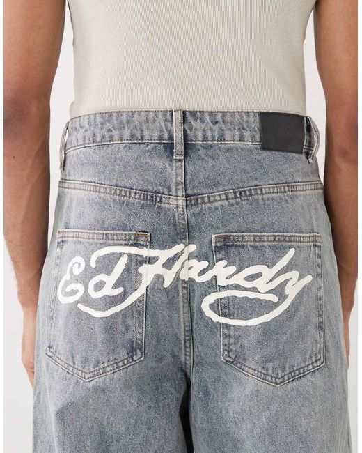 Ed Hardy Gray Nyc Skull Denim Jeans for men