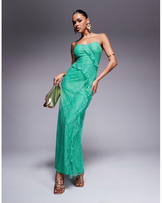 Forever New Green Ruffle Lace Maxi Dress