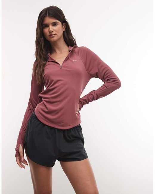 Nike Red Tempo Dri-Fit Half Zip Long Sleeve T-Shirt