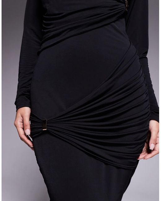 Ruched & Ready Blue – geformtes, asymmetrisches bodycon-maxikleid