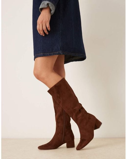 ASOS Brown Canary Block Heeled Knee Boots