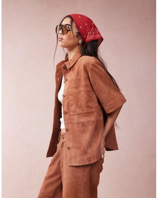 ASOS Pink Suede Cropped Boxy Shirt