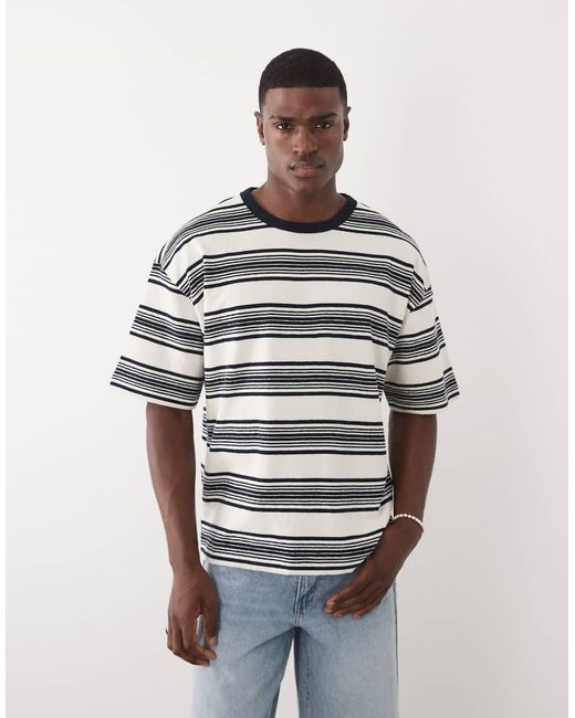 ASOS COLLECTIVE Natural Oversized Heavyweight Textured Striped T-shirt for men