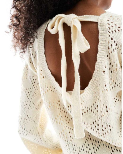 Miss Selfridge White Knitted Pointelle Flare Sleeve Top