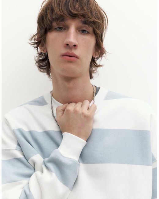 Pull&Bear Gray Striped Round Neck Sweatshirt for men