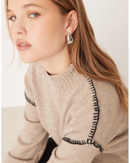 Vila Natural Contrast Trim Knitted Jumper