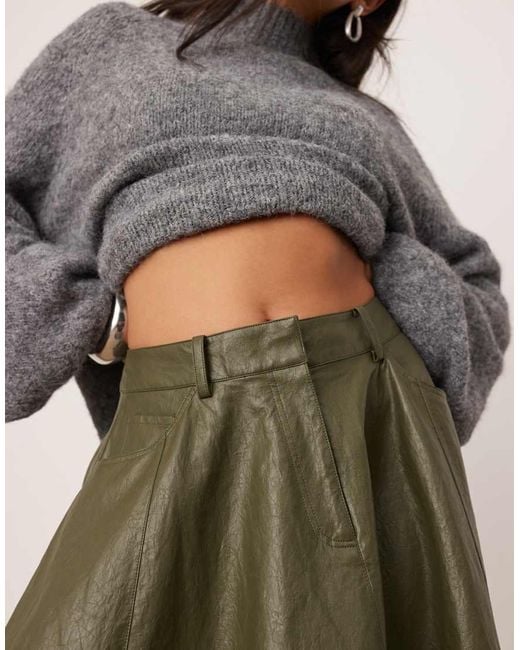 ASOS Green Crinkle Pu Full Midi Skirt