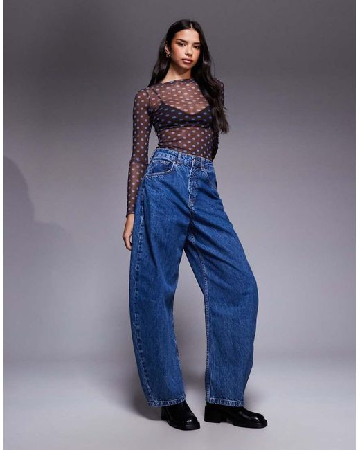 ASOS Top Van Mesh Met Lange Mouwen En Stippen in het Blue
