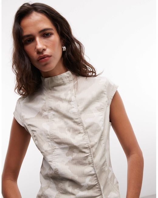 Weekday White High Neck Ripstop Top