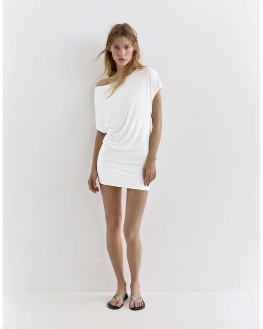 Pull&Bear White Short Asymmetric Dress