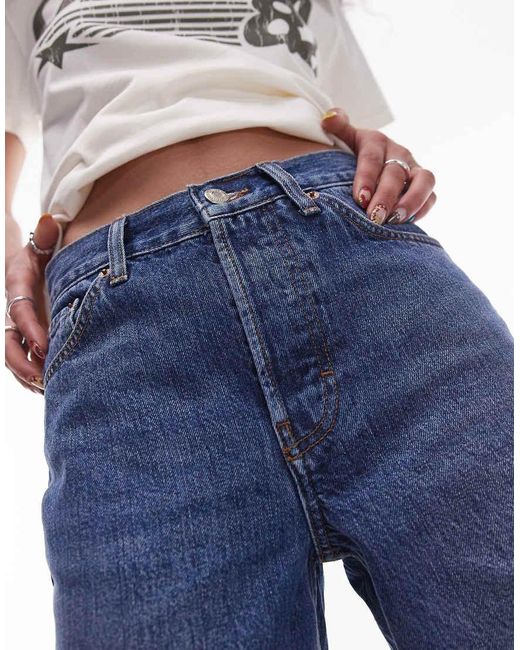 TOPSHOP Blue Runway Mid Rise Straight Cropped Jean