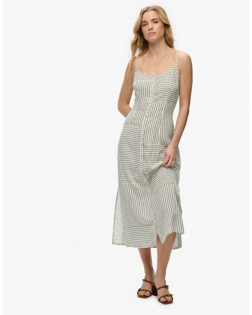 Superdry Gray Print Button Down Cami Midi Dress