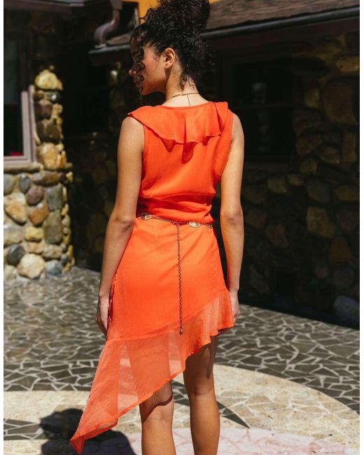 Aray Orange Ruffle Mini Beach Dress