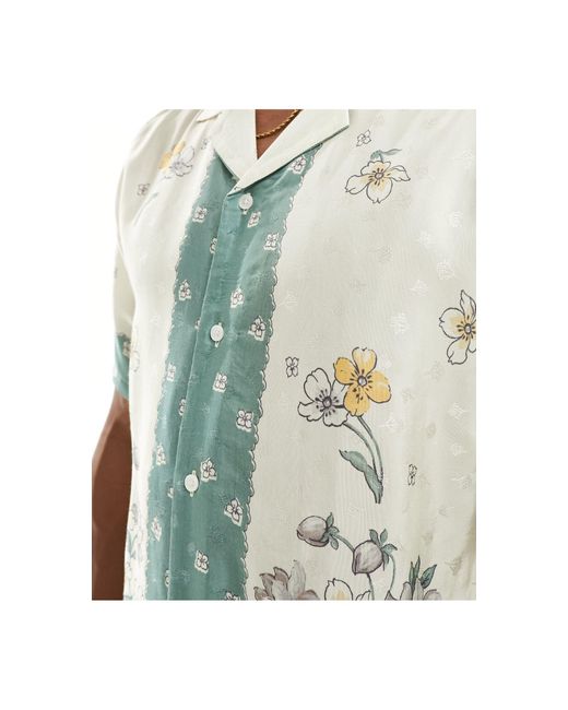 Camicia a maniche corte a fiori color crema e verde con stampa sui bordi di Abercrombie & Fitch in Blue da Uomo
