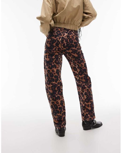 Pantalones Multicolores De Pernera Recta Y Talle Alto Con Estampado Animal De TOPSHOP de color Natural