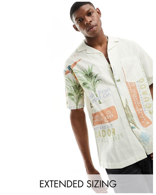ASOS White Relaxed Revere Shirt With Bird Print for men