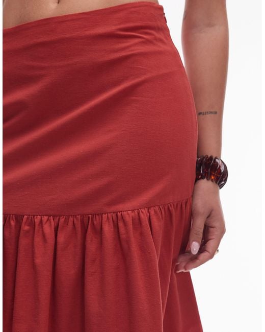ASOS Red Linen Blend Drop Waist Maxi Skirt