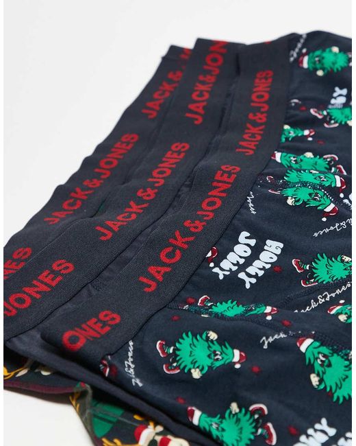 Jack & Jones Blue 3 Pack Christmas Trunks for men