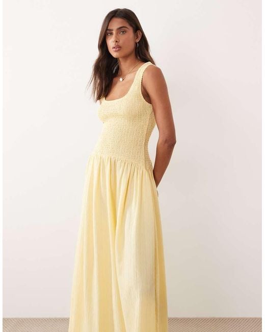 ASOS Natural Crinkle Scoop Neck Maxi Sundress With Shirred Waist