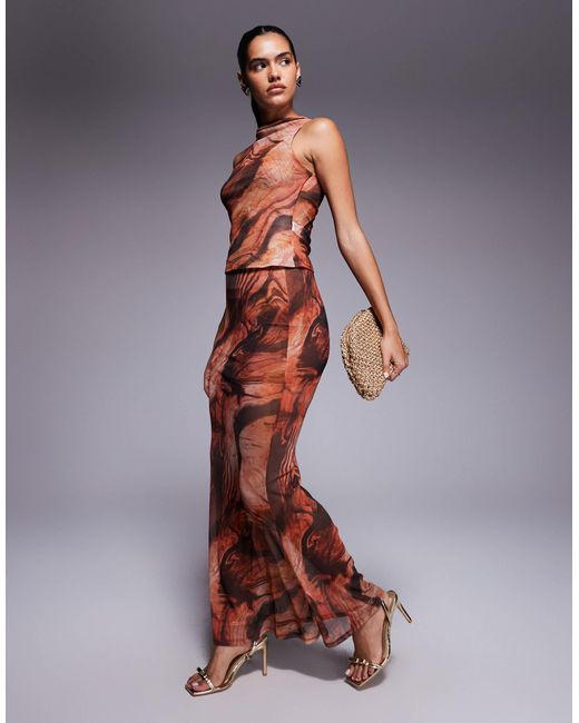 ASOS Multicolor Mix & Match Sheer Mesh Fishtail Maxi Skirt