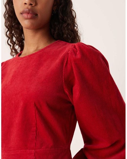 Nobody's Child Red peggy Balloon Sleeve Cord Mini Dress